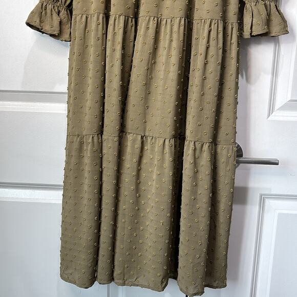 Anthropologie By The River Dot Swiss Smocked Tiered Midi Dress Olive Gre… - Picture 3 of 13
